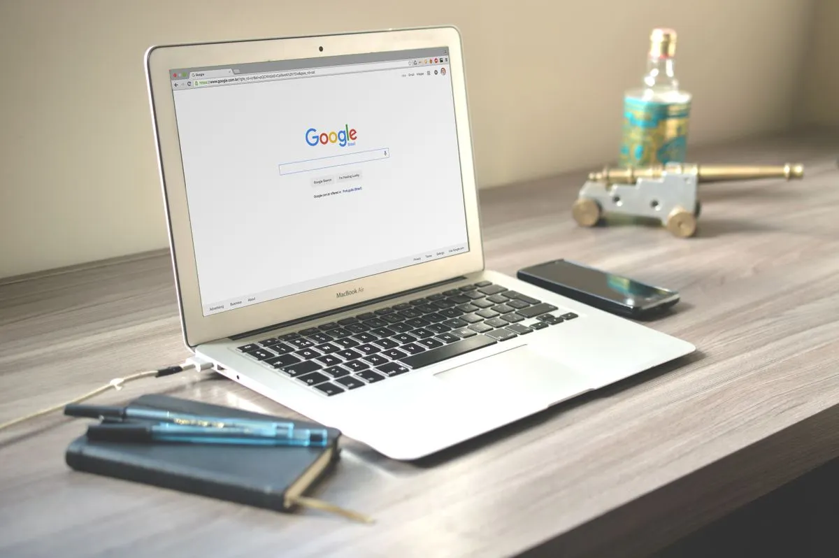 Laptop showing a Google search page